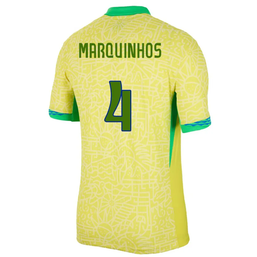Danxen Dame Brasil Marquinhos #4 Gul Hjemmetrøye Drakt Trøye 24-26 Skjorter T-Skjorte