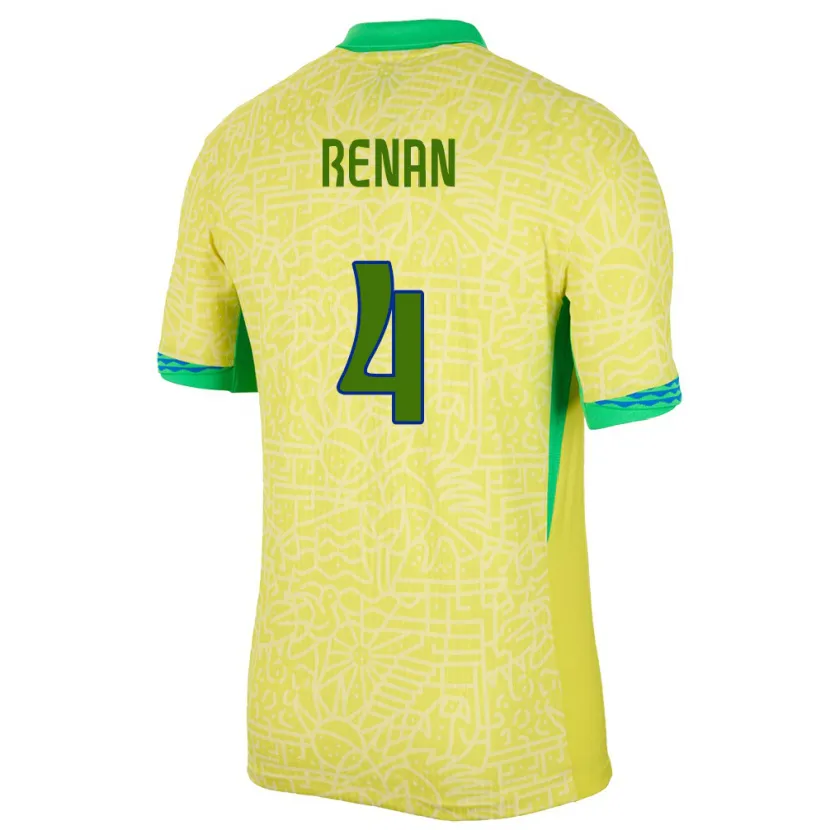 Danxen Dame Brasil Robert Renan #4 Gul Hjemmetrøye Drakt Trøye 24-26 Skjorter T-Skjorte