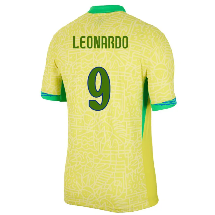 Danxen Dame Brasil Marcos Leonardo #9 Gul Hjemmetrøye Drakt Trøye 24-26 Skjorter T-Skjorte