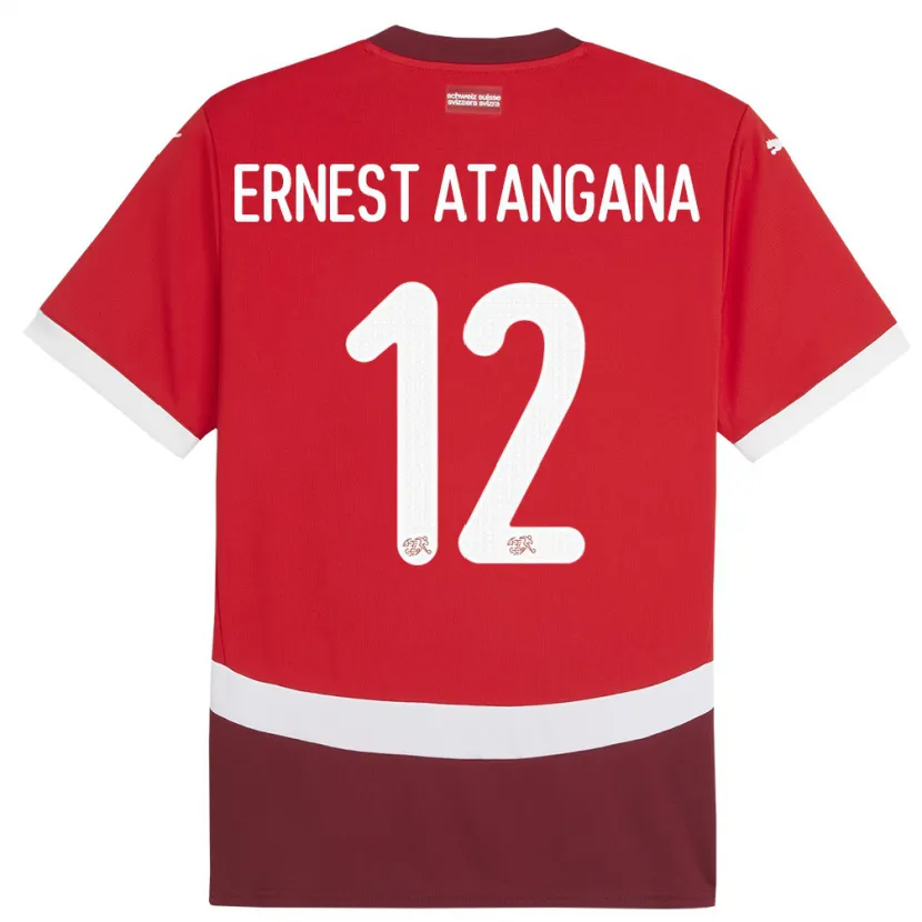 Danxen Dame Sveits Brian Ernest Atangana #12 Rød Hjemmetrøye Drakt Trøye 24-26 Skjorter T-Skjorte