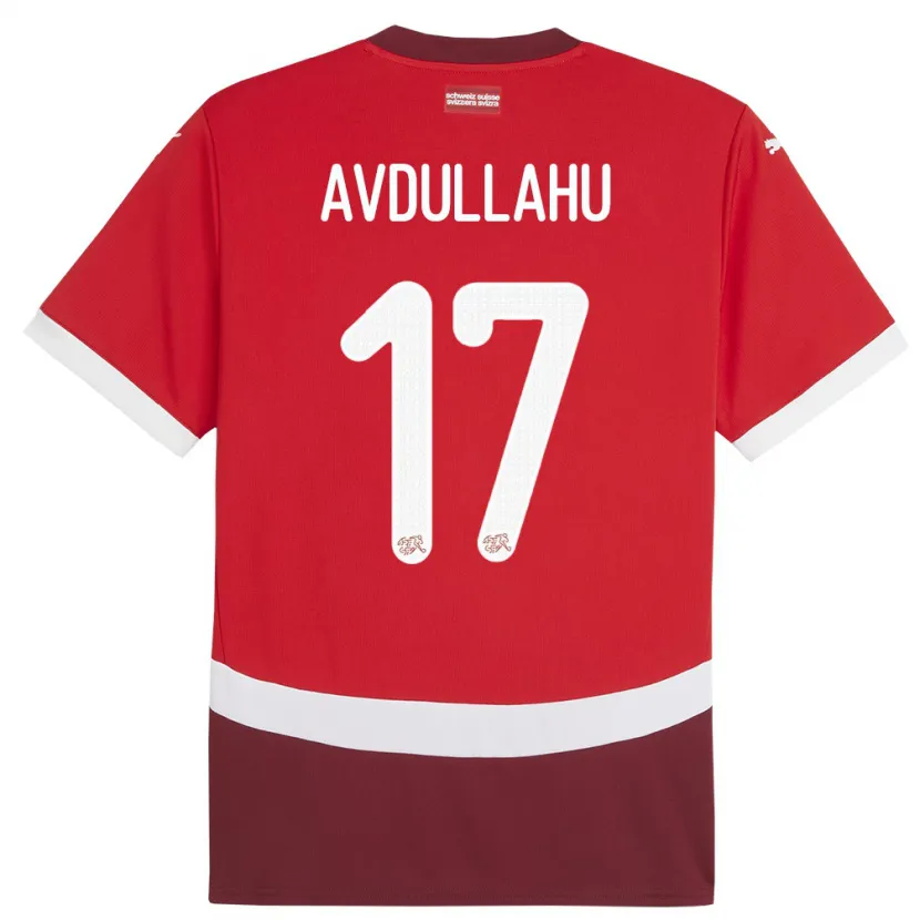 Danxen Dame Sveits Leon Avdullahu #17 Rød Hjemmetrøye Drakt Trøye 24-26 Skjorter T-Skjorte