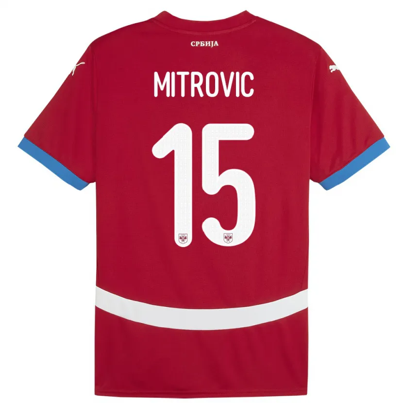 Danxen Dame Serbia Stefan Mitrovic #15 Rød Hjemmetrøye Drakt Trøye 24-26 Skjorter T-Skjorte