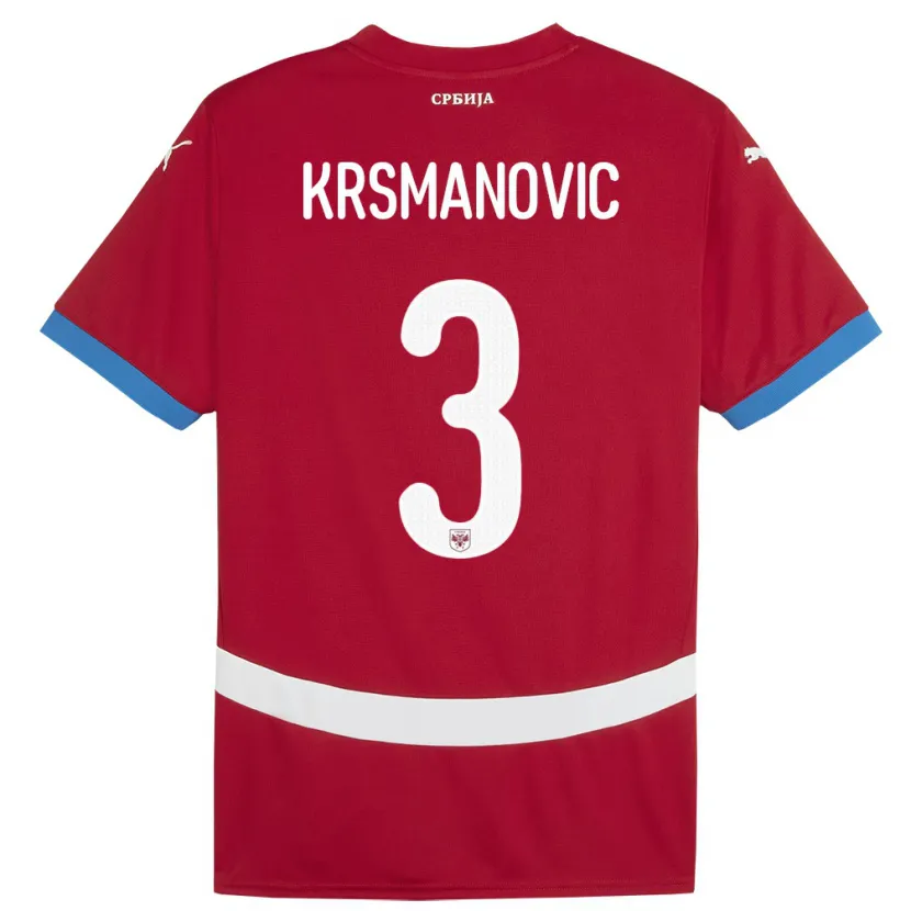 Danxen Dame Serbia Nemanja Krsmanovic #3 Rød Hjemmetrøye Drakt Trøye 24-26 Skjorter T-Skjorte