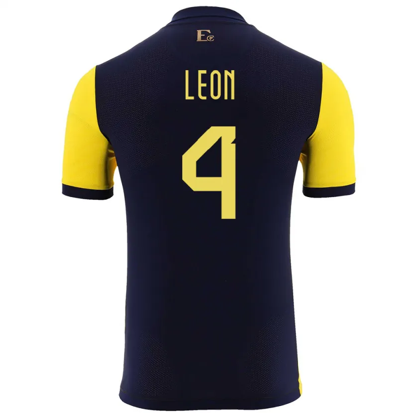 Danxen Dame Ecuador Fernando Leon #4 Gul Hjemmetrøye Drakt Trøye 24-26 Skjorter T-Skjorte