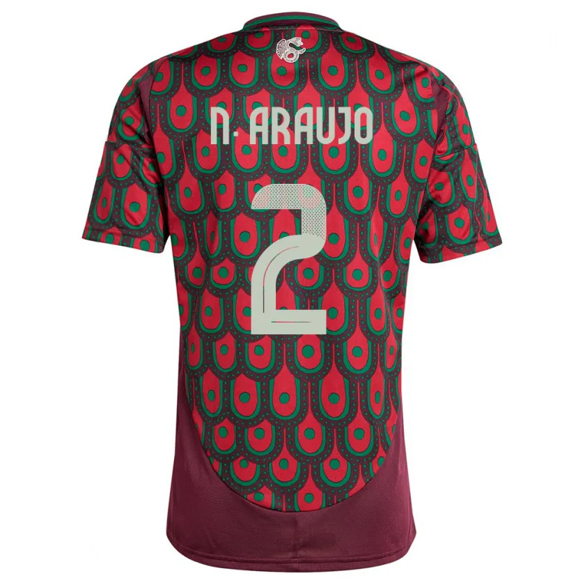 Danxen Dame Mexico Nestor Araujo #2 Rødbrun Hjemmetrøye Drakt Trøye 24-26 Skjorter T-Skjorte