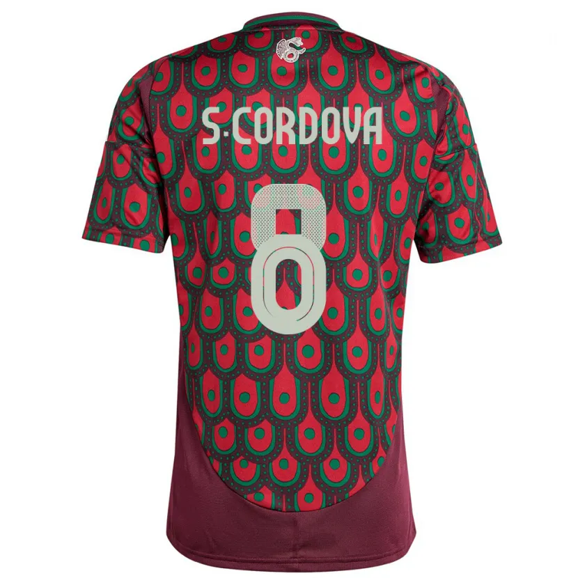 Danxen Dame Mexico Sebastian Cordova #8 Rødbrun Hjemmetrøye Drakt Trøye 24-26 Skjorter T-Skjorte