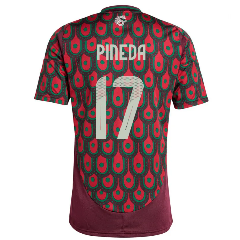 Danxen Dame Mexico Orbelin Pineda #17 Rødbrun Hjemmetrøye Drakt Trøye 24-26 Skjorter T-Skjorte