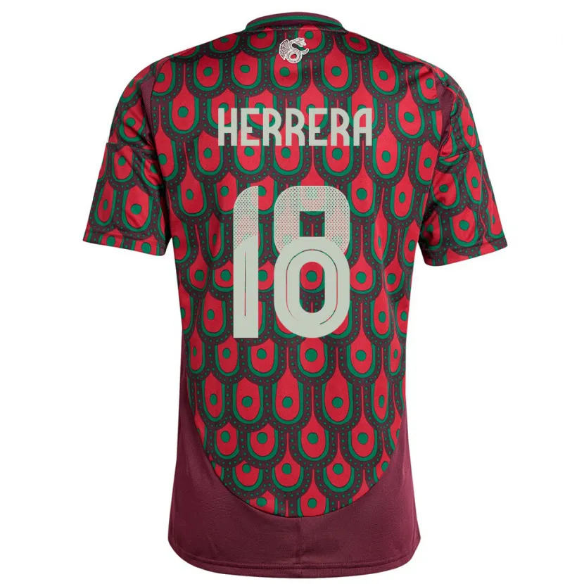 Danxen Dame Mexico Ozziel Herrera #18 Rødbrun Hjemmetrøye Drakt Trøye 24-26 Skjorter T-Skjorte