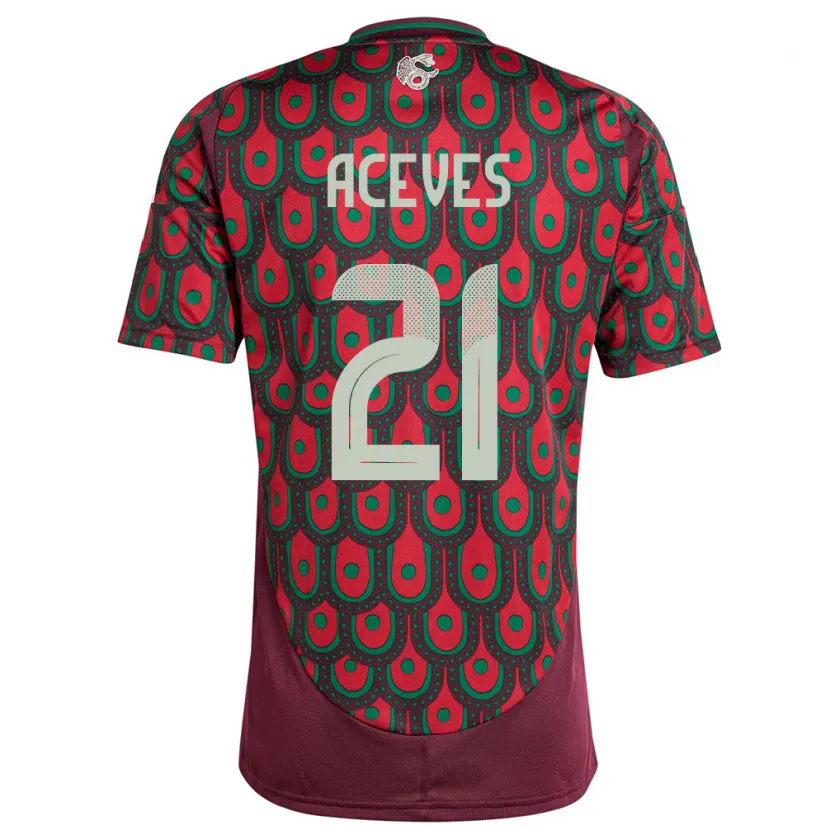 Danxen Dame Mexico Daniel Aceves #21 Rødbrun Hjemmetrøye Drakt Trøye 24-26 Skjorter T-Skjorte