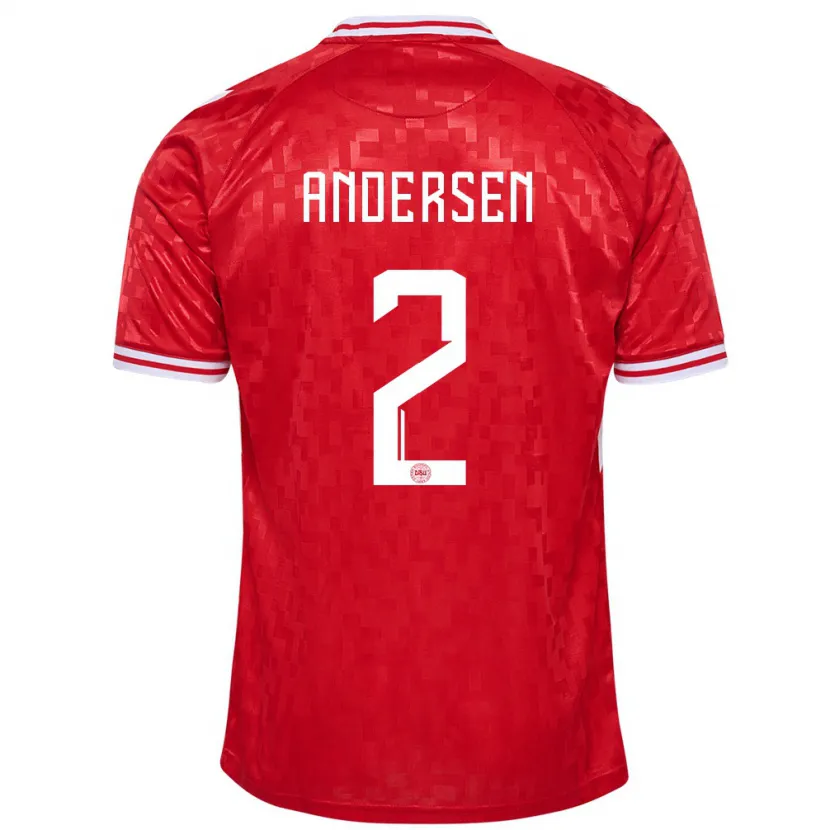 Danxen Dame Danmark Joachim Andersen #2 Rød Hjemmetrøye Drakt Trøye 24-26 Skjorter T-Skjorte