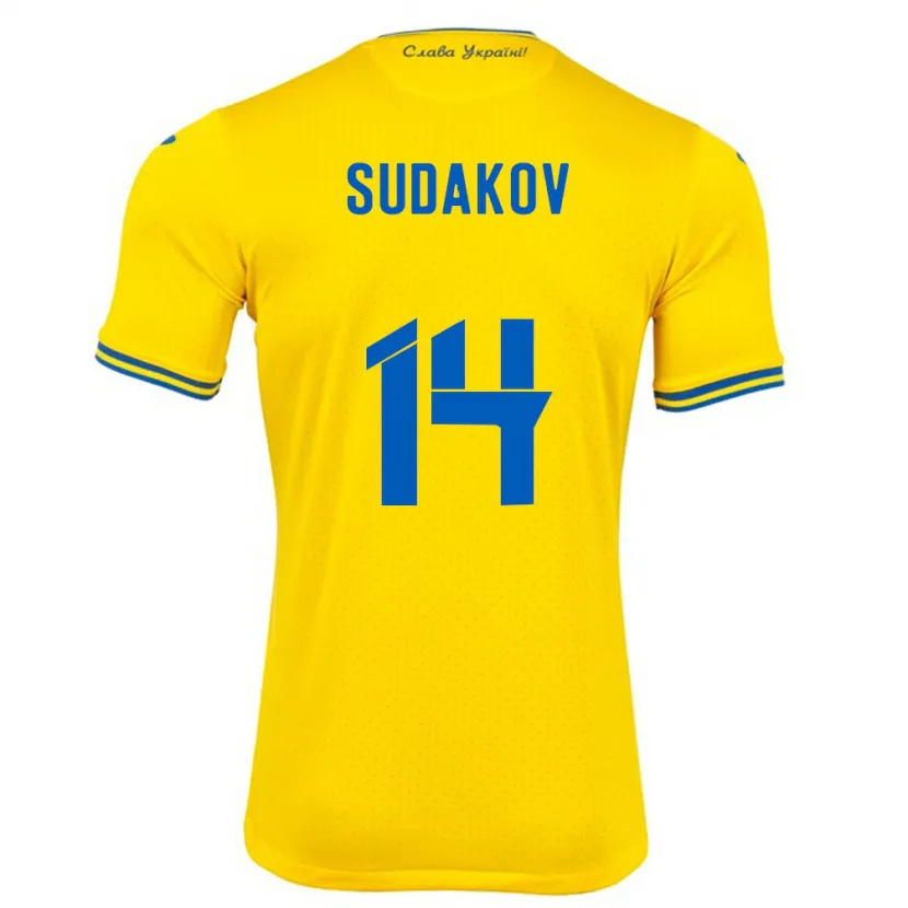 Danxen Dame Ukraina Georgiy Sudakov #14 Gul Hjemmetrøye Drakt Trøye 24-26 Skjorter T-Skjorte
