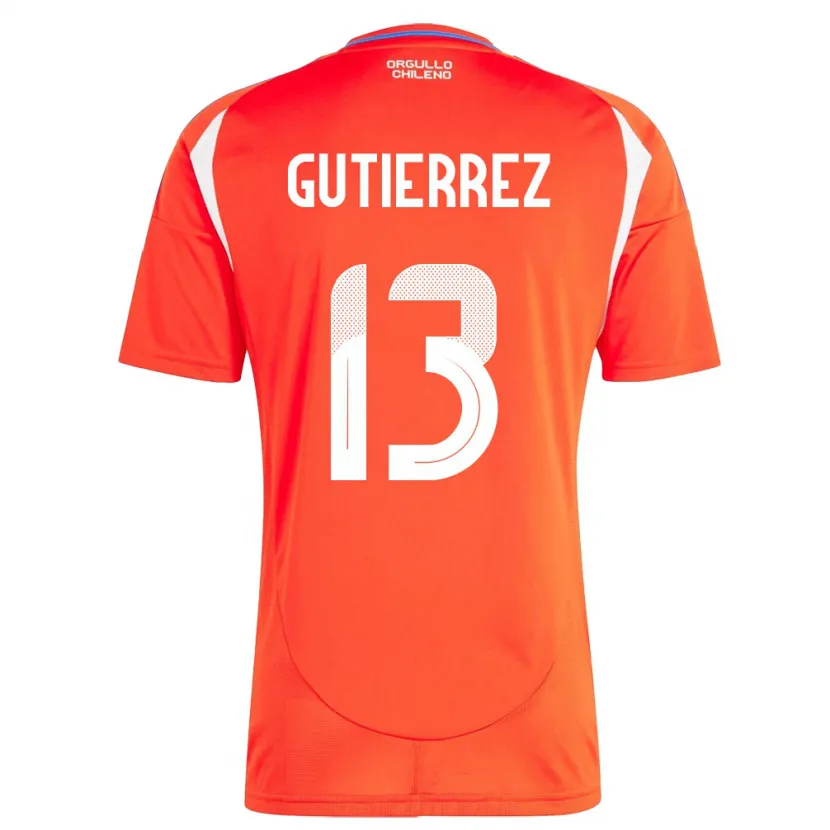 Danxen Dame Chile Daniel Gutiérrez #13 Rød Hjemmetrøye Drakt Trøye 24-26 Skjorter T-Skjorte