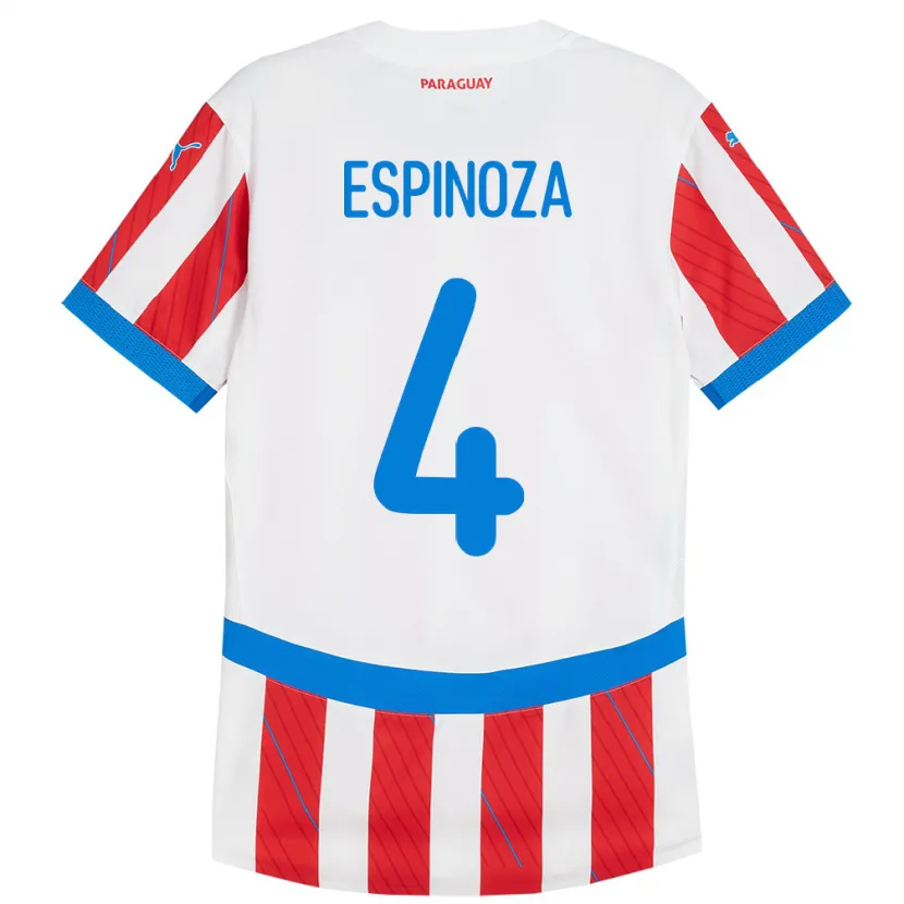 Danxen Dame Paraguay Matías Espinoza #4 Hvit Rød Hjemmetrøye Drakt Trøye 24-26 Skjorter T-Skjorte