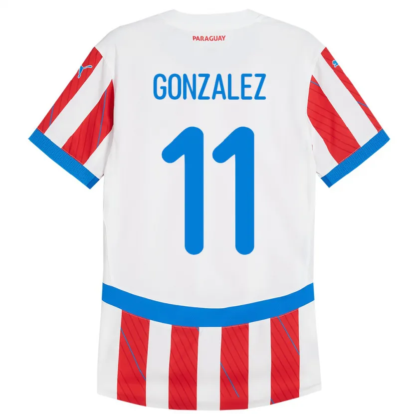 Danxen Dame Paraguay Enso González #11 Hvit Rød Hjemmetrøye Drakt Trøye 24-26 Skjorter T-Skjorte