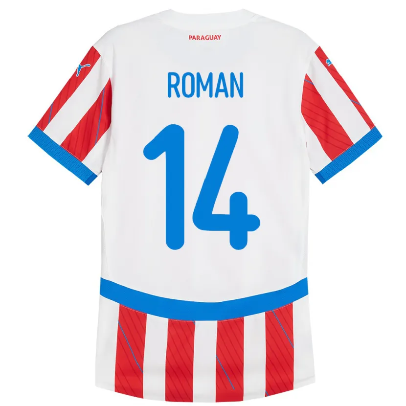 Danxen Dame Paraguay Fernando Román #14 Hvit Rød Hjemmetrøye Drakt Trøye 24-26 Skjorter T-Skjorte