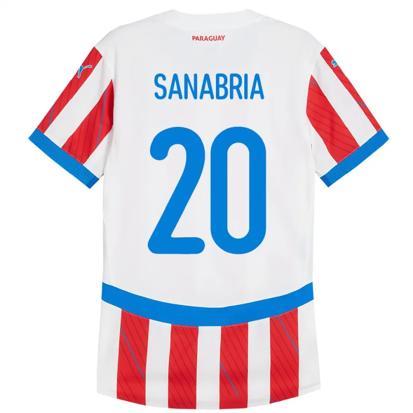 Danxen Dame Paraguay Tobías Sanabria #20 Hvit Rød Hjemmetrøye Drakt Trøye 24-26 Skjorter T-Skjorte