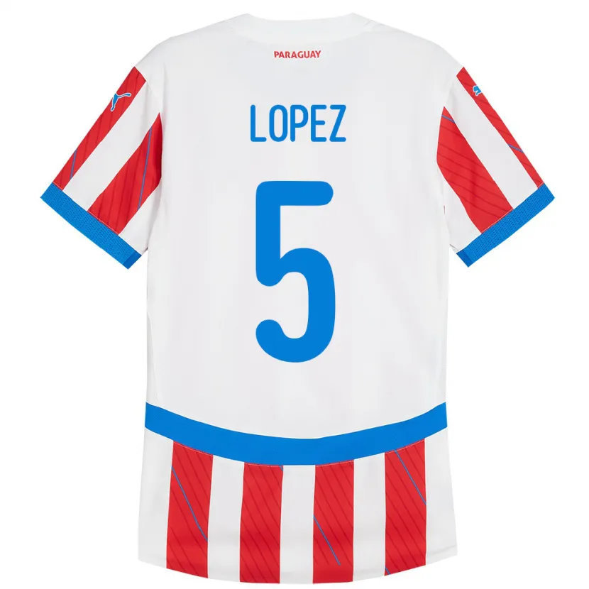 Danxen Dame Paraguay Óscar López #5 Hvit Rød Hjemmetrøye Drakt Trøye 24-26 Skjorter T-Skjorte