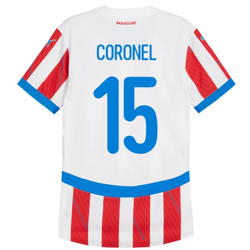 Danxen Dame Paraguay Éver Coronel #15 Hvit Rød Hjemmetrøye Drakt Trøye 24-26 Skjorter T-Skjorte