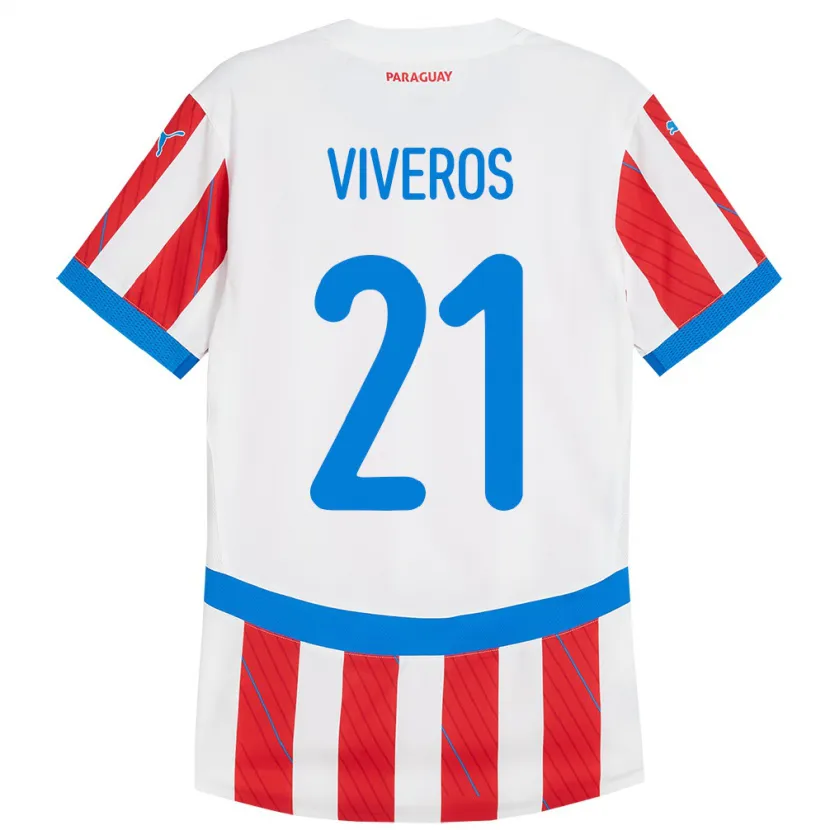Danxen Dame Paraguay Fernando Viveros #21 Hvit Rød Hjemmetrøye Drakt Trøye 24-26 Skjorter T-Skjorte