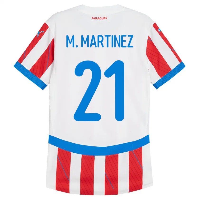 Danxen Dame Paraguay María Martínez #21 Hvit Rød Hjemmetrøye Drakt Trøye 24-26 Skjorter T-Skjorte