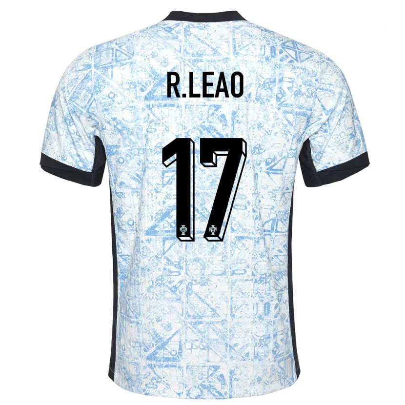 Danxen Dame Portugal Rafael Leao #17 Kremblå Bortetrøye Drakt Trøye 24-26 Skjorter T-Skjorte