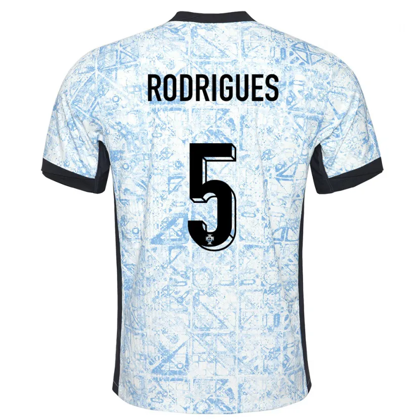 Danxen Dame Portugal Rafael Rodrigues #5 Kremblå Bortetrøye Drakt Trøye 24-26 Skjorter T-Skjorte