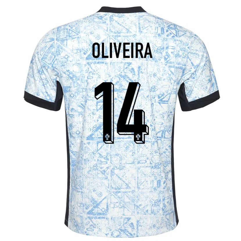 Danxen Dame Portugal Hugo Oliveira #14 Kremblå Bortetrøye Drakt Trøye 24-26 Skjorter T-Skjorte