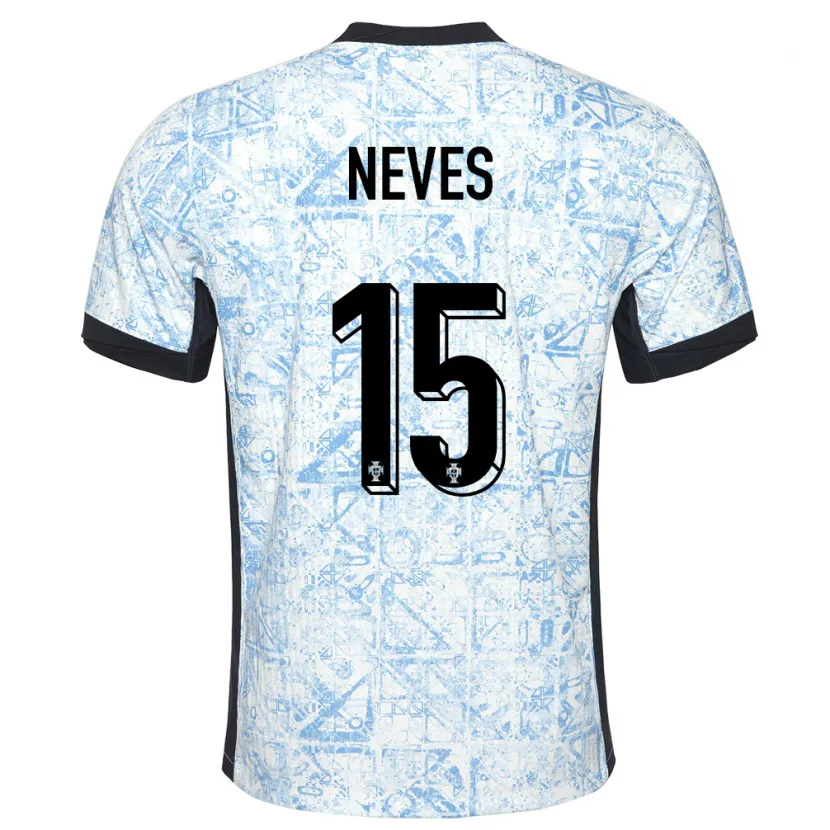 Danxen Dame Portugal Joao Neves #15 Kremblå Bortetrøye Drakt Trøye 24-26 Skjorter T-Skjorte