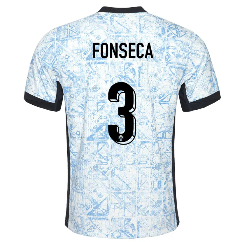 Danxen Dame Portugal Joao Fonseca #3 Kremblå Bortetrøye Drakt Trøye 24-26 Skjorter T-Skjorte