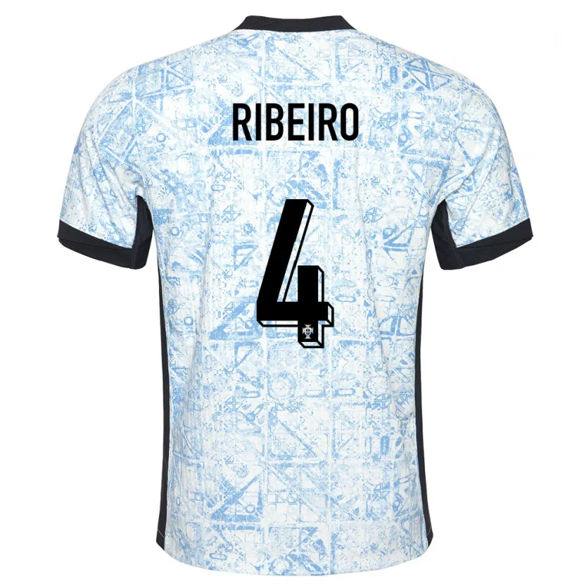 Danxen Dame Portugal Ricardo Ribeiro #4 Kremblå Bortetrøye Drakt Trøye 24-26 Skjorter T-Skjorte