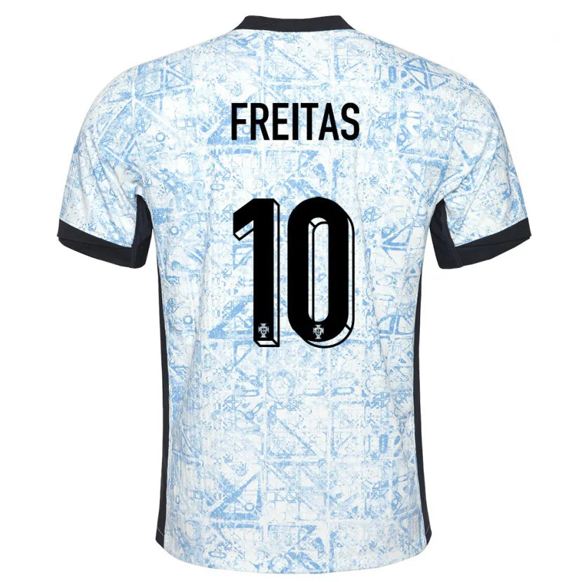 Danxen Dame Portugal Tiago Freitas #10 Kremblå Bortetrøye Drakt Trøye 24-26 Skjorter T-Skjorte