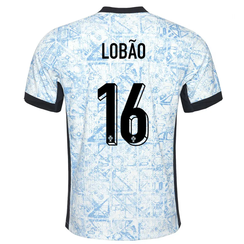 Danxen Dame Portugal Diogo Lobao #16 Kremblå Bortetrøye Drakt Trøye 24-26 Skjorter T-Skjorte