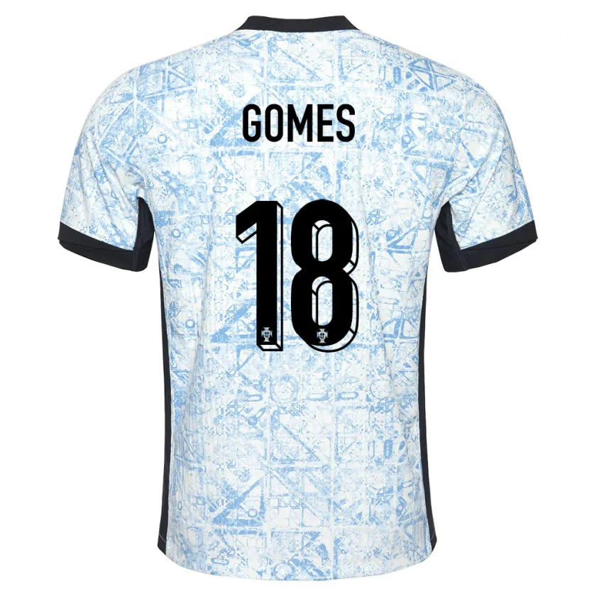 Danxen Dame Portugal Andre Gomes #18 Kremblå Bortetrøye Drakt Trøye 24-26 Skjorter T-Skjorte