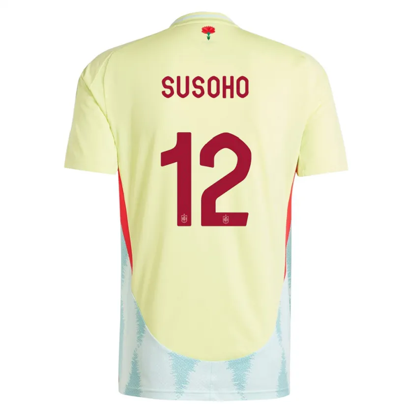 Danxen Dame Spania Mahamadou Susoho #12 Gul Bortetrøye Drakt Trøye 24-26 Skjorter T-Skjorte