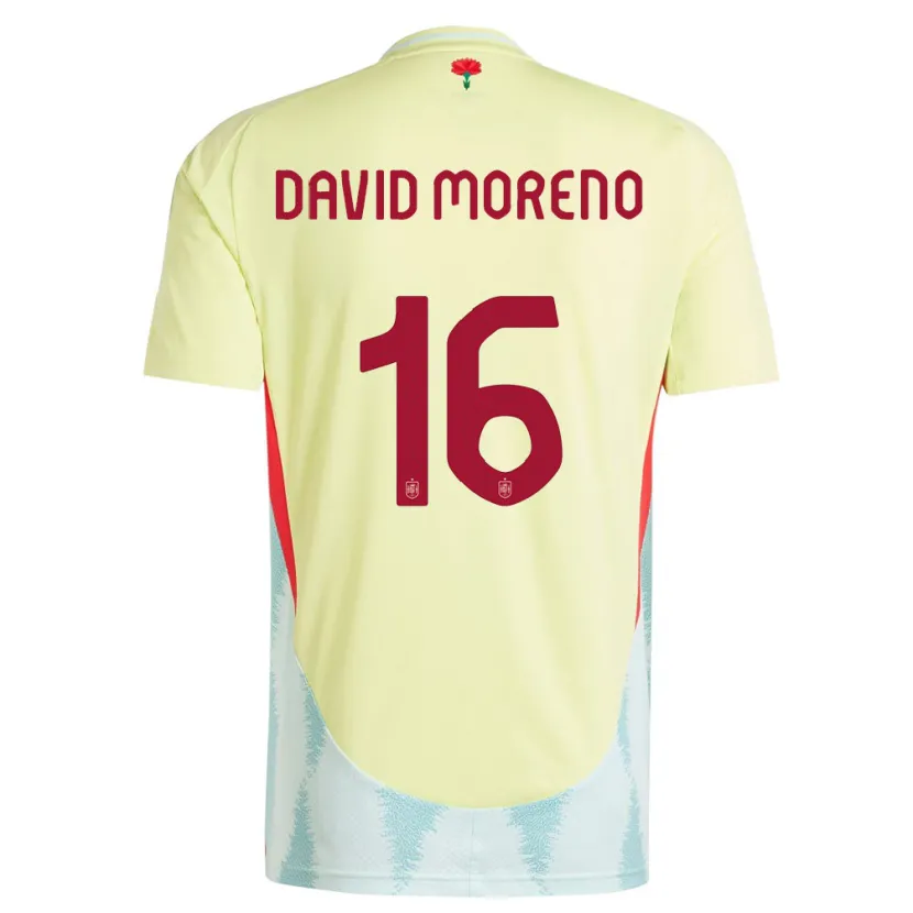 Danxen Dame Spania Antonio David Moreno #16 Gul Bortetrøye Drakt Trøye 24-26 Skjorter T-Skjorte