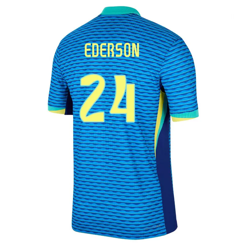 Danxen Dame Brasil Ederson #24 Blå Bortetrøye Drakt Trøye 24-26 Skjorter T-Skjorte
