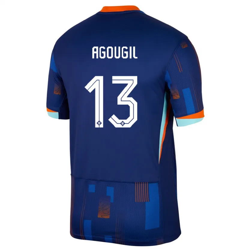Danxen Dame Nederland Oualid Agougil #13 Blå Bortetrøye Drakt Trøye 24-26 Skjorter T-Skjorte