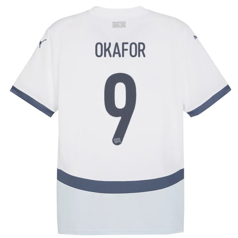 Danxen Dame Sveits Noah Okafor #9 Hvit Bortetrøye Drakt Trøye 24-26 Skjorter T-Skjorte