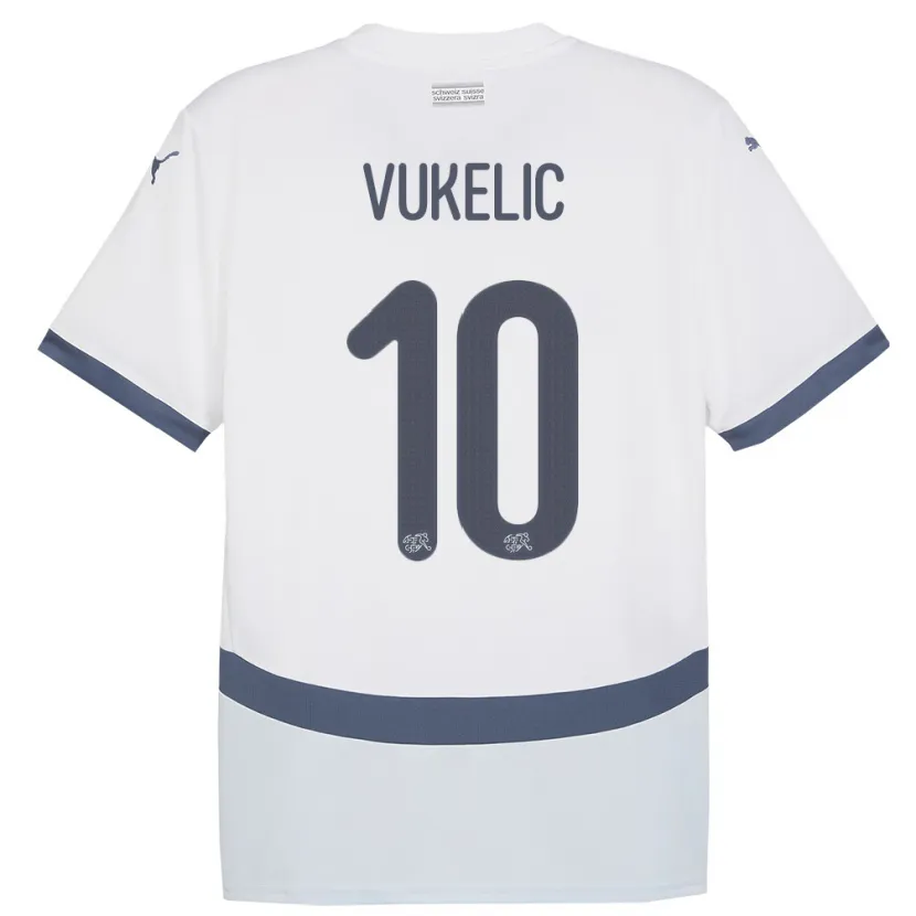 Danxen Dame Sveits Mile Vukelic #10 Hvit Bortetrøye Drakt Trøye 24-26 Skjorter T-Skjorte