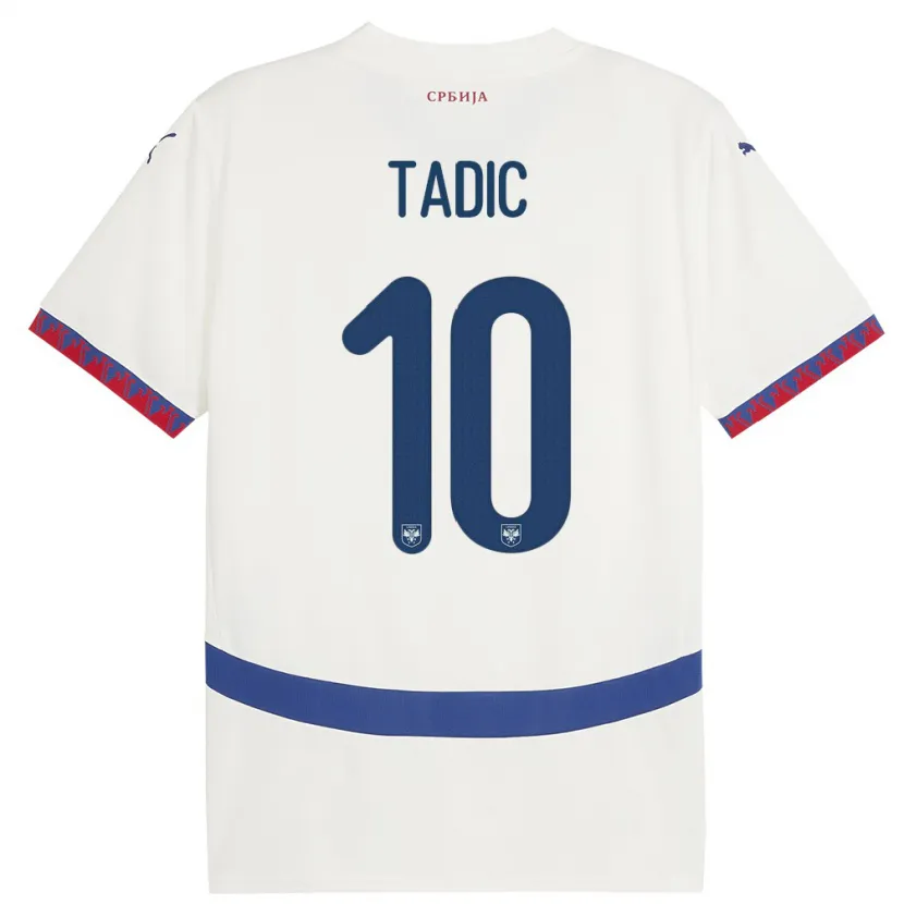 Danxen Dame Serbia Dusan Tadic #10 Hvit Bortetrøye Drakt Trøye 24-26 Skjorter T-Skjorte