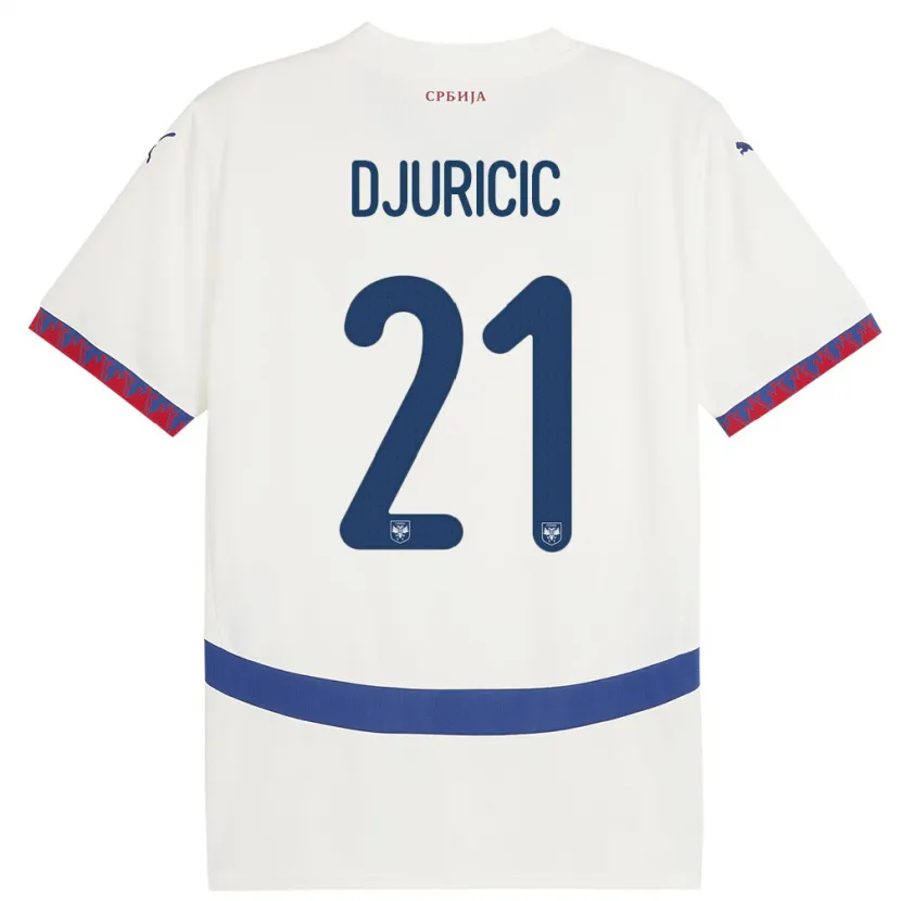 Danxen Dame Serbia Filip Djuricic #21 Hvit Bortetrøye Drakt Trøye 24-26 Skjorter T-Skjorte