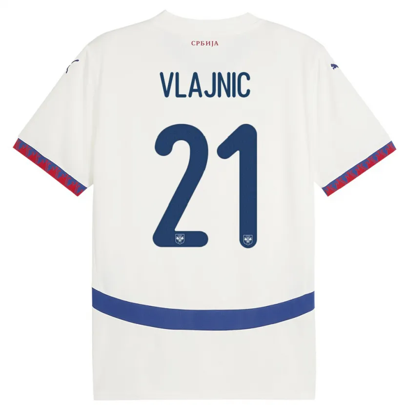 Danxen Dame Serbia Tyla Jay Vlajnic #21 Hvit Bortetrøye Drakt Trøye 24-26 Skjorter T-Skjorte