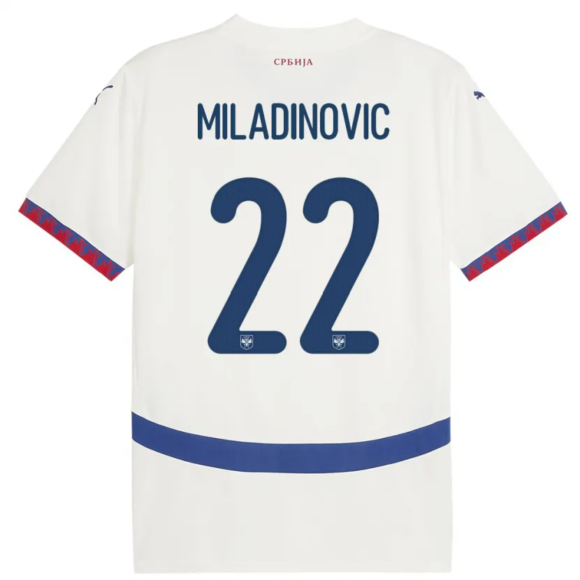 Danxen Dame Serbia Igor Miladinovic #22 Hvit Bortetrøye Drakt Trøye 24-26 Skjorter T-Skjorte