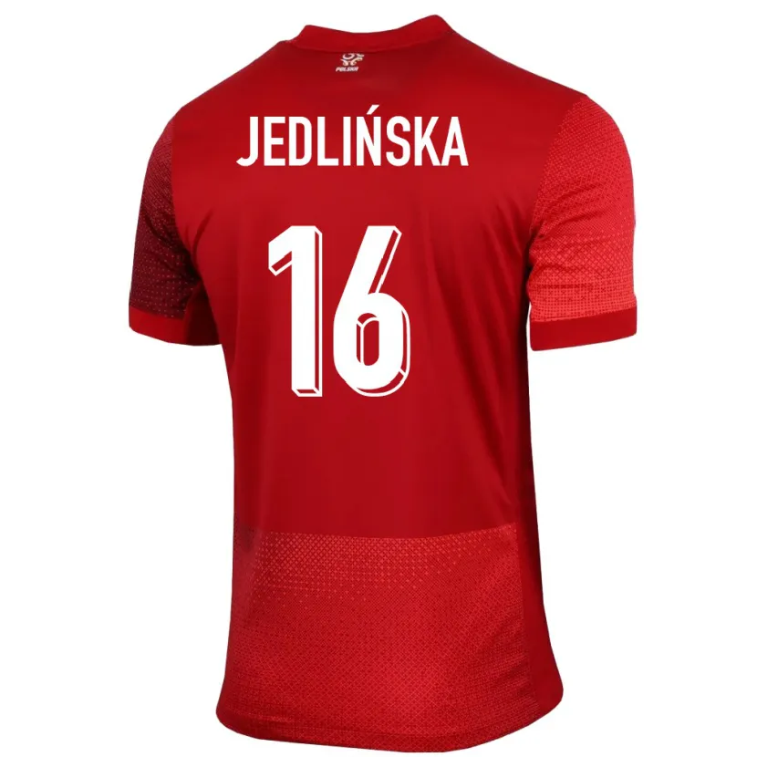 Danxen Dame Polen Klaudia Jedlinska #16 Rød Bortetrøye Drakt Trøye 24-26 Skjorter T-Skjorte