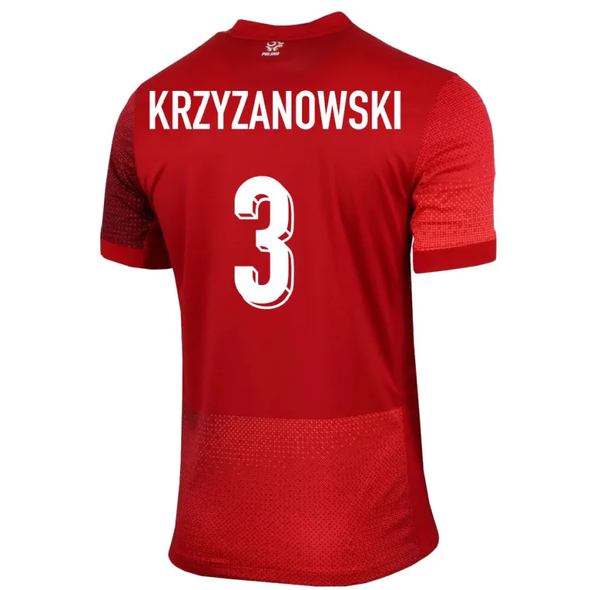 Danxen Dame Polen Jakub Krzyzanowski #3 Rød Bortetrøye Drakt Trøye 24-26 Skjorter T-Skjorte