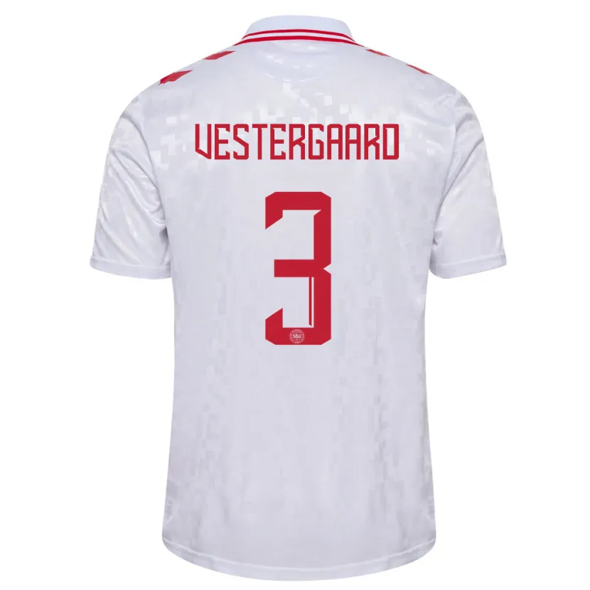 Danxen Dame Danmark Jannik Vestergaard #3 Hvit Bortetrøye Drakt Trøye 24-26 Skjorter T-Skjorte