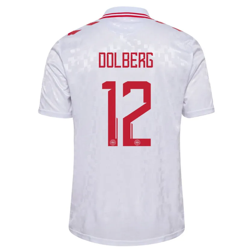 Danxen Dame Danmark Kasper Dolberg #12 Hvit Bortetrøye Drakt Trøye 24-26 Skjorter T-Skjorte