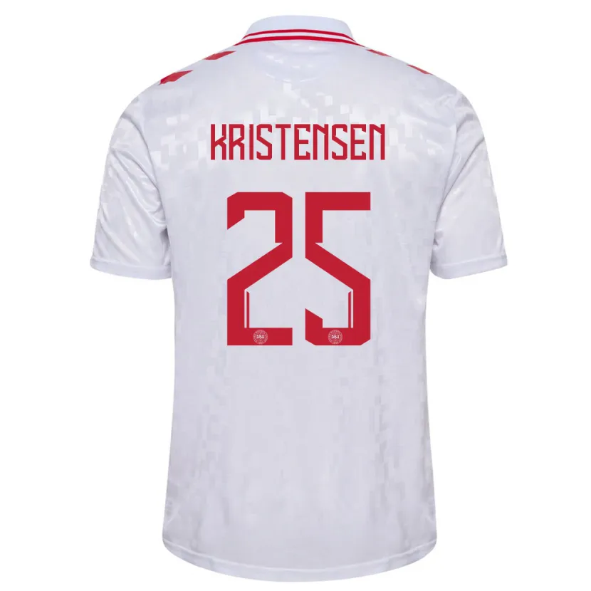 Danxen Dame Danmark Rasmus Kristensen #25 Hvit Bortetrøye Drakt Trøye 24-26 Skjorter T-Skjorte