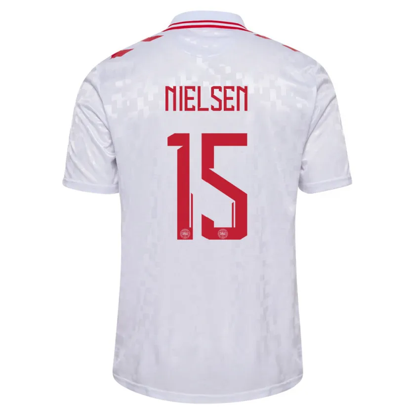 Danxen Dame Danmark Villads Nielsen #15 Hvit Bortetrøye Drakt Trøye 24-26 Skjorter T-Skjorte