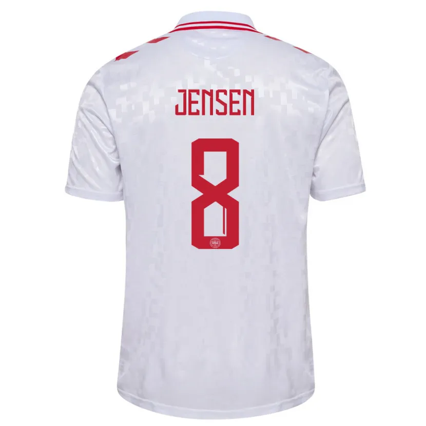Danxen Dame Danmark Tobias Lund Jensen #8 Hvit Bortetrøye Drakt Trøye 24-26 Skjorter T-Skjorte